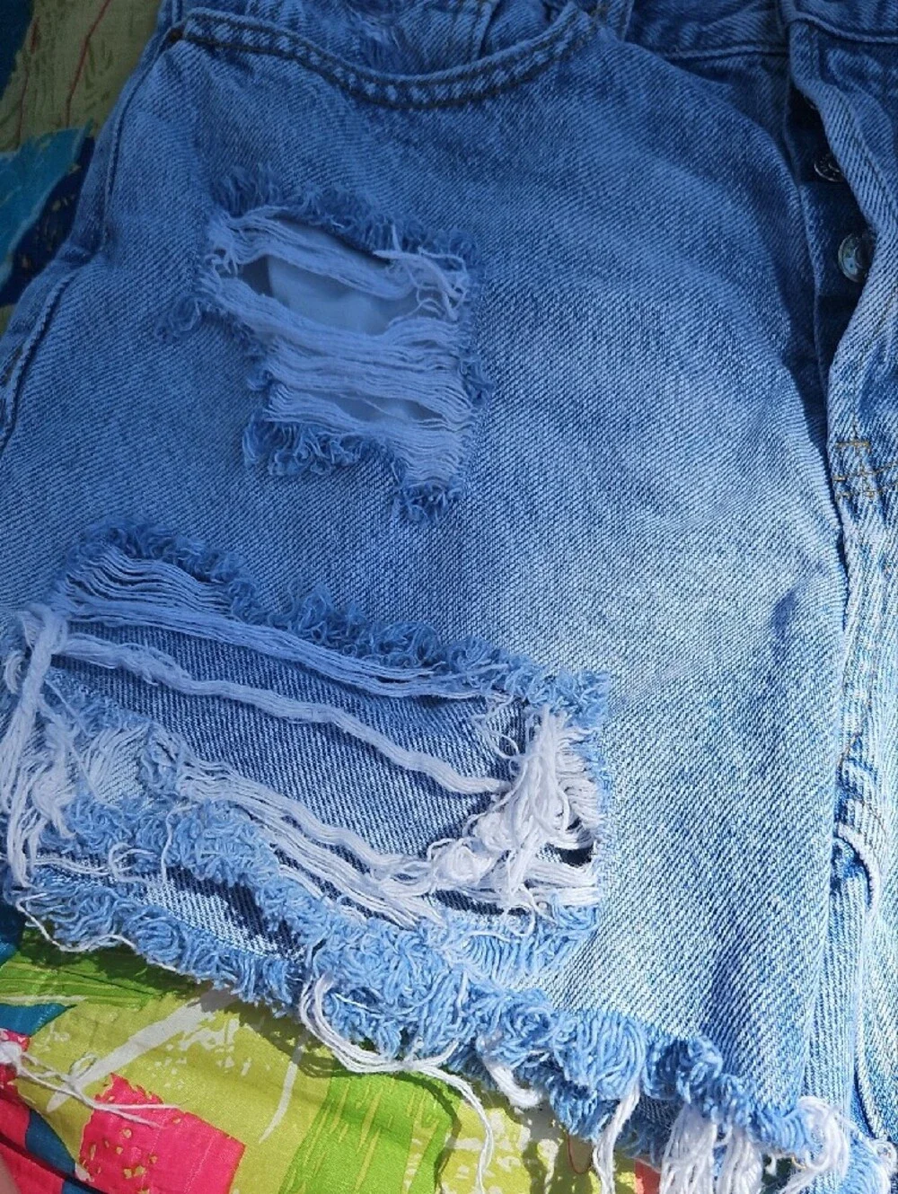 Women's Light Blue Distressed Denim Shorts